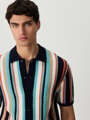 Navy Blue/White Regular Fit Stripe Knitted Shirt - Image 1 of 5