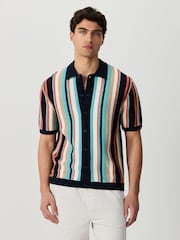 Navy Blue/White Regular Fit Stripe Knitted Shirt - Image 3 of 5