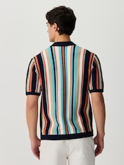 Navy Blue/White Regular Fit Stripe Knitted Shirt - Image 4 of 5