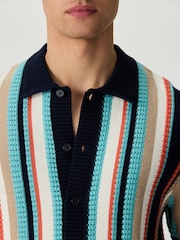 Navy Blue/White Regular Fit Stripe Knitted Shirt - Image 5 of 5