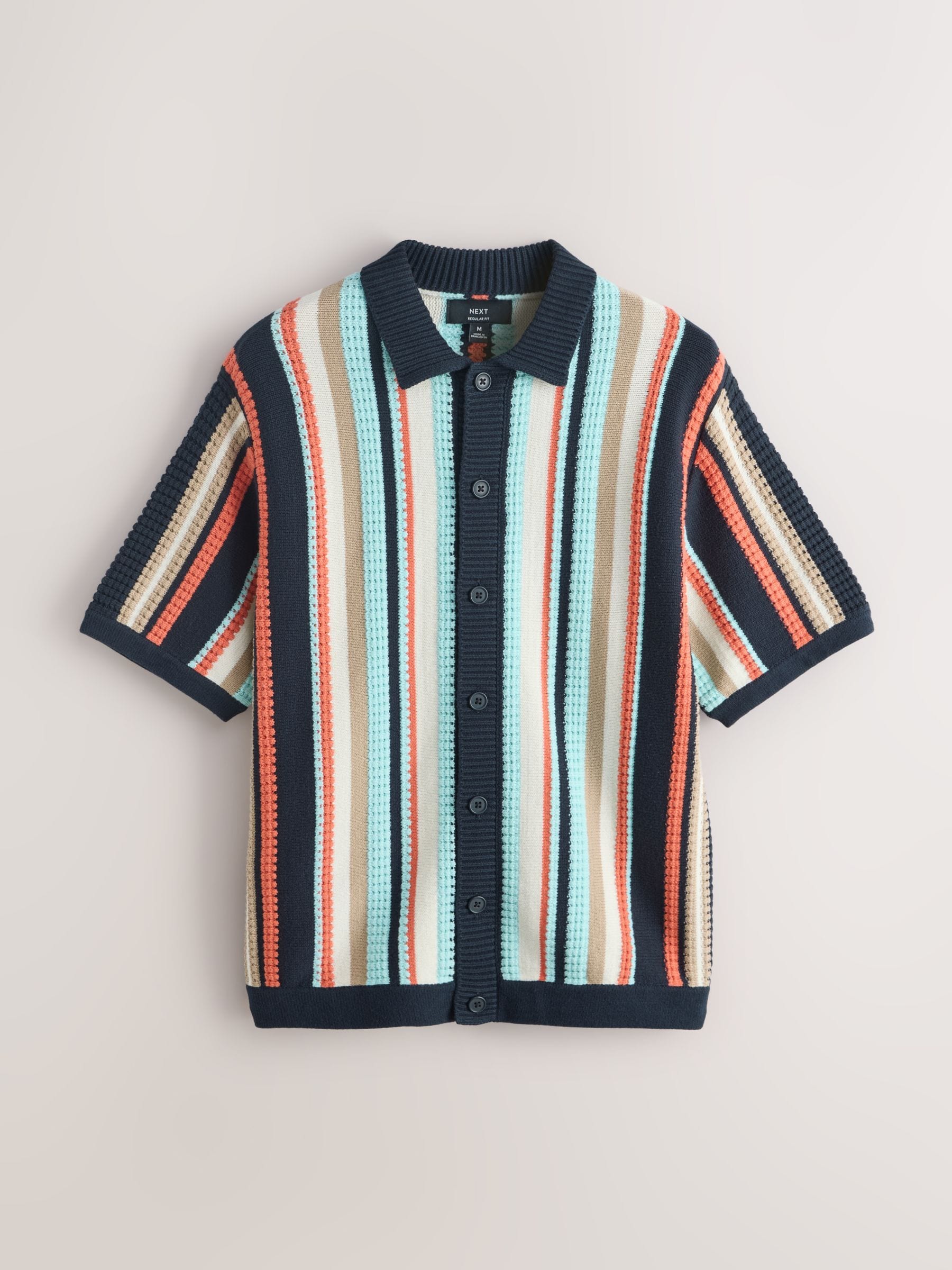 Buy Navy Blue Multi Regular Fit Stripe Knitted Shirt from Next USA