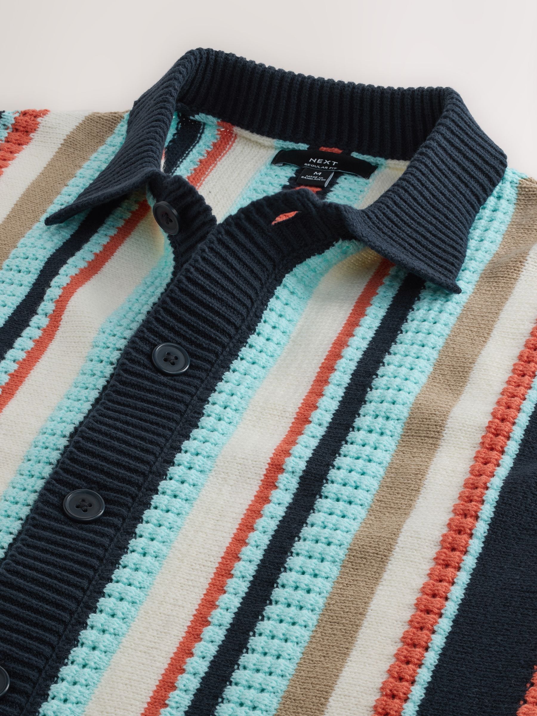 Buy Navy Blue Multi Regular Fit Stripe Knitted Shirt from Next USA