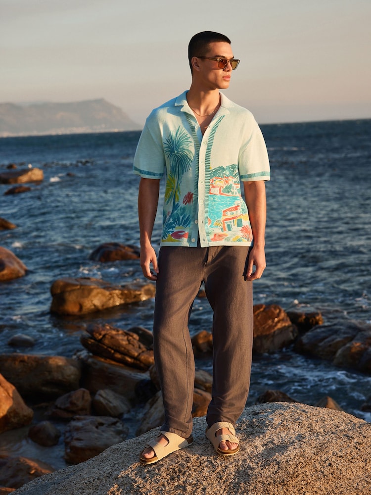 Light Blue Relaxed Fit Scenic Print Knitted Shirt - Image 2 of 7