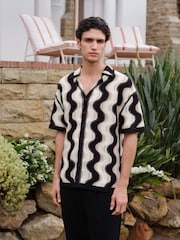 Black/Neutral Relaxed Fit Pattern Crochet Knitted Shirt - Image 3 of 5