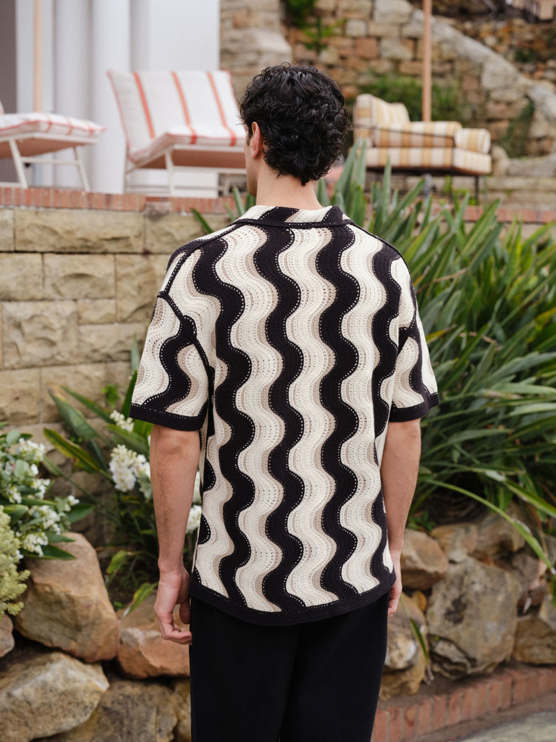 Buy Black/Neutral Relaxed Fit Pattern Crochet Knitted Shirt from