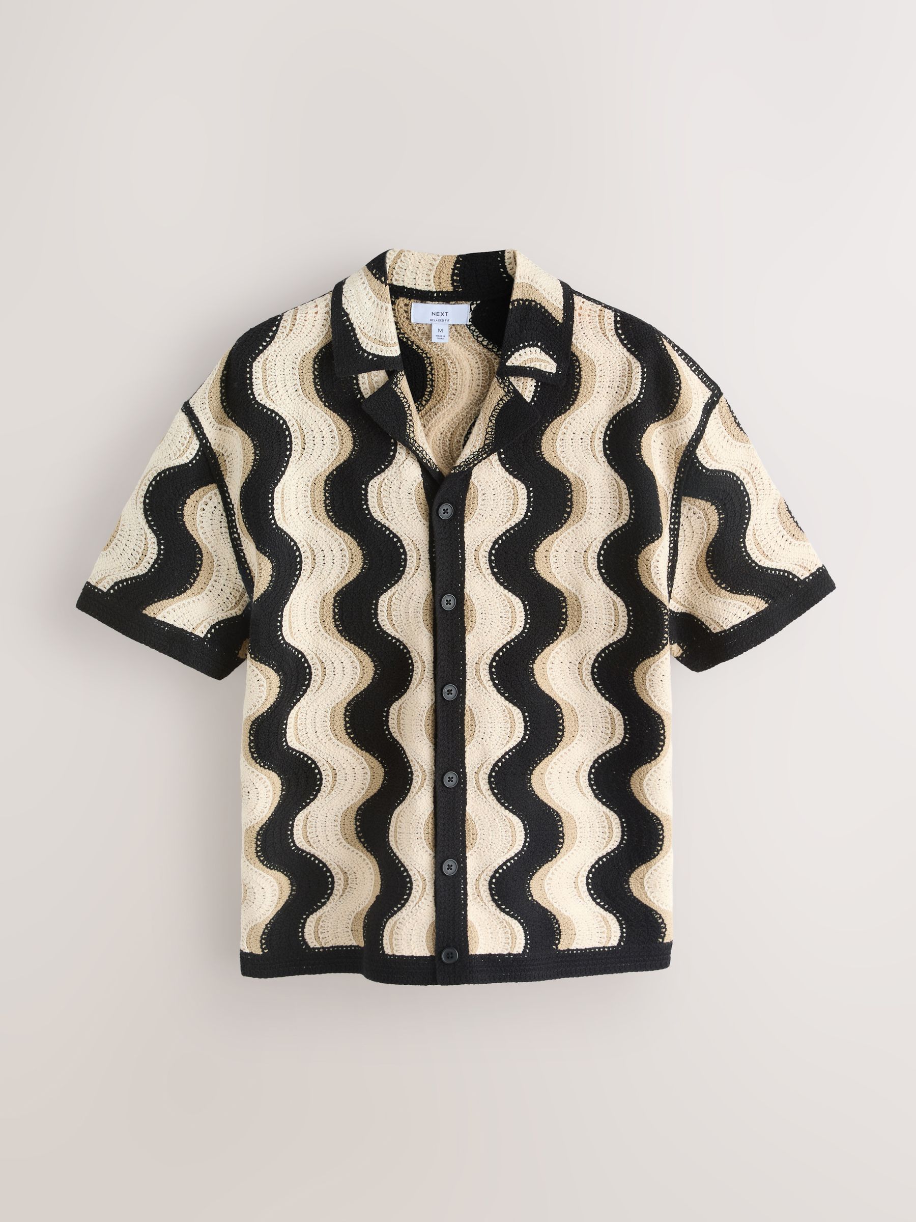 Buy Black/Neutral Relaxed Fit Pattern Crochet Knitted Shirt from