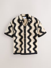 Black/Neutral Relaxed Fit Pattern Crochet Knitted Shirt - Image 6 of 8