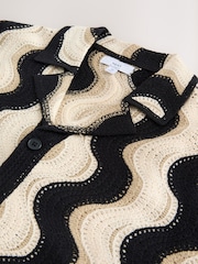Black/Neutral Relaxed Fit Pattern Crochet Knitted Shirt - Image 7 of 8