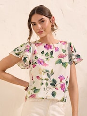 Friends Like These Ivory Floral Print Angel Sleeve Ruffle Blouse - Image 1 of 4