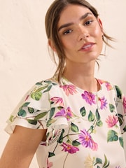 Friends Like These Ivory Floral Print Angel Sleeve Ruffle Blouse - Image 2 of 4