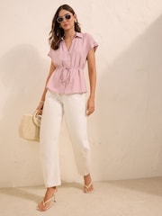 粉色 - Friends Like These Short Sleeve Tie Waist Shirt - 图片2 / 5