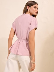 粉色 - Friends Like These Short Sleeve Tie Waist Shirt - 图片4 / 5