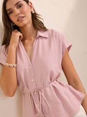 粉色 - Friends Like These Short Sleeve Tie Waist Shirt - 图片5 / 5