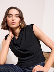Friends Like These Black Sleeveless Assymetric Blouse With Subtle Shoulder Pads - Image 2 of 6