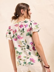 Friends Like These Ivory Floral Print Petite Angel Sleeve Ruffle Blouse - Image 4 of 4