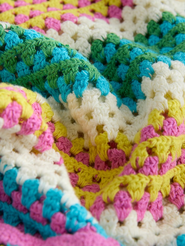 Multi Bright Stripe Crochet Co-Ord Knitted Short Sleeve Shirt - Image 3 of 3