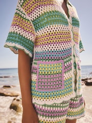 Multi Bright Stripe - Πλεκτό πουκάμισο Co-Ord Κοντομάνικο από κροσέ - Εικόνα 5 του 8