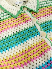 Multi Bright Stripe - Πλεκτό πουκάμισο Co-Ord Κοντομάνικο από κροσέ - Εικόνα 7 του 8