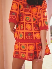 Κόκκινη/Πορτοκαλί Ντομάτα - Πλεκτό βαμβακερό σορτς Co-Ord - Εικόνα 5 του 9