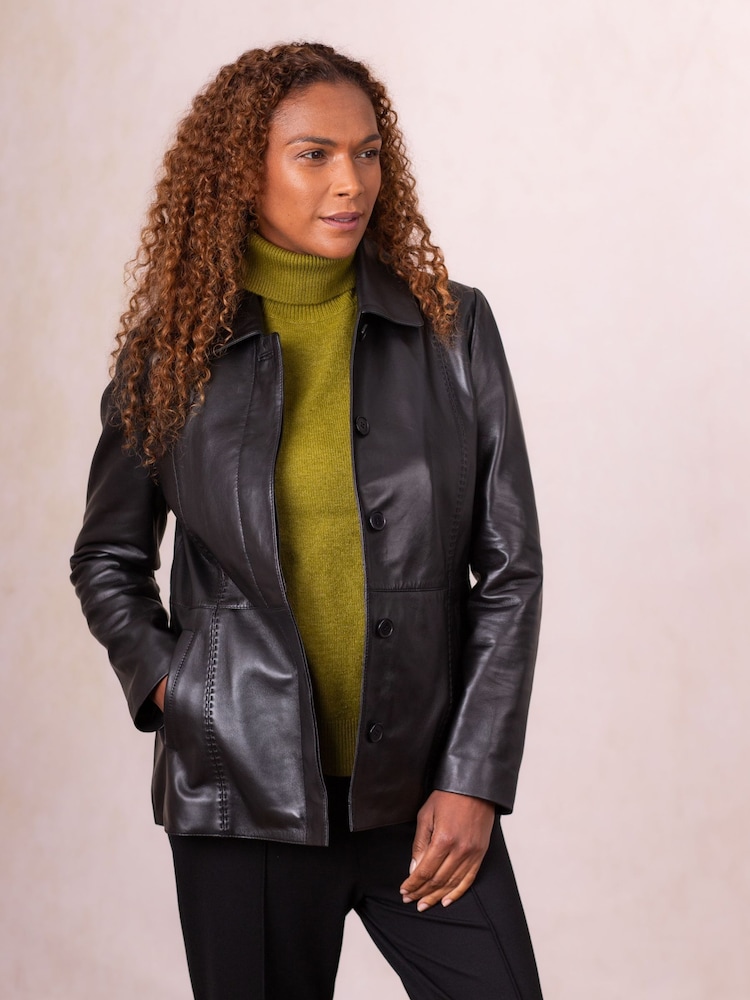 Lakeland Leather Black Mawbray Collared Button Down Jacket - Image 1 of 7 Lakeland Leather Black Mawbray Collared Button Down Jacket - Image 1 of 7