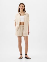 Gap Beige Linen Blend Pull On Shorts - Image 3 of 5