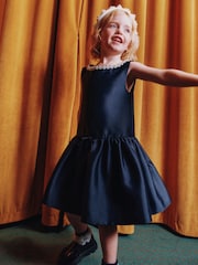 Self-Portrait Blue Flower Scallop Taffeta Dress - Image 2 of 3