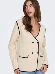 JDY Cream Contrast Trim Asymmetric Knitted Blazer - Image 4 of 6