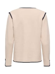 JDY Cream Contrast Trim Asymmetric Knitted Blazer - Image 6 of 6