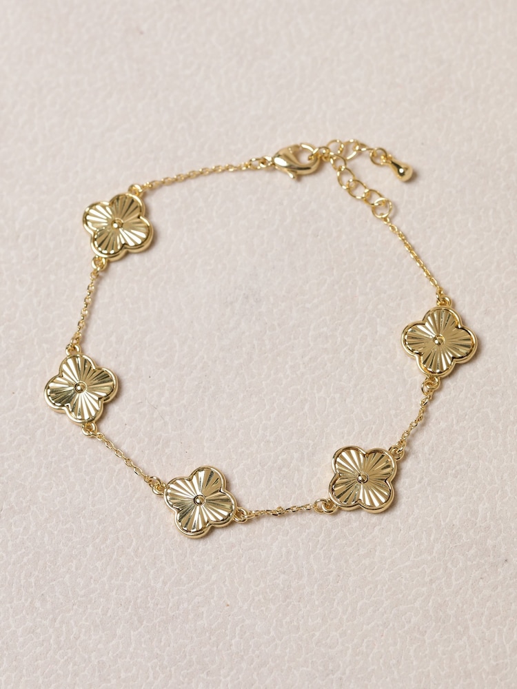 Jon Richard 14K Gold Diamond Cut Clover Bracelet - Image 1 of 3