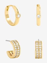 Jon Richard 14K Gold Polished and Pave Hoops Pack of 2 - Image 1 of 4