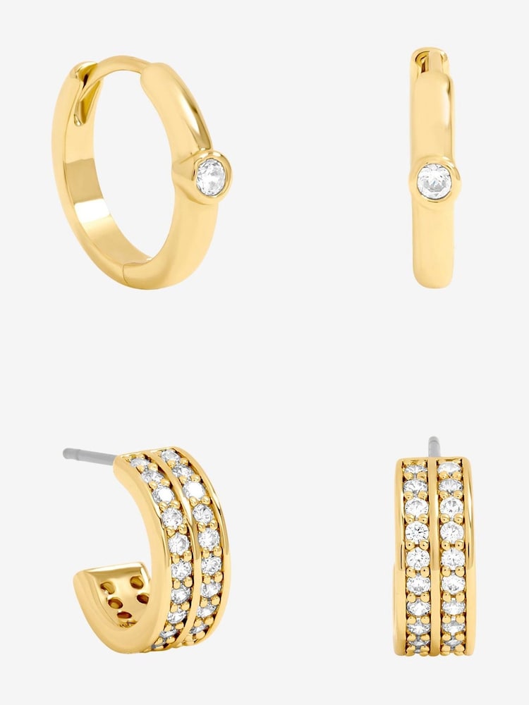Jon Richard 14K Gold Polished and Pave Hoops Pack of 2 - Image 1 of 4