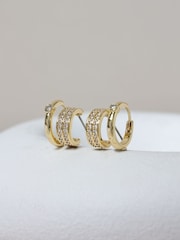 Jon Richard 14K Gold Polished and Pave Hoops Pack of 2 - Image 2 of 4