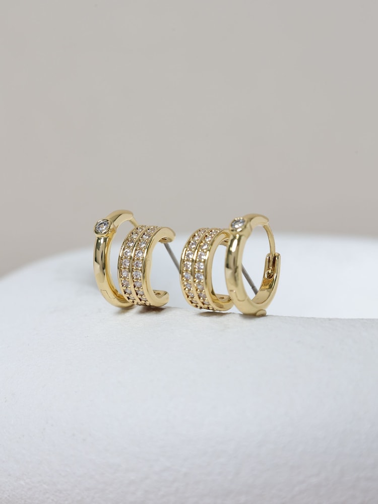 Jon Richard 14K Gold Polished and Pave Hoops Pack of 2 - Image 2 of 4