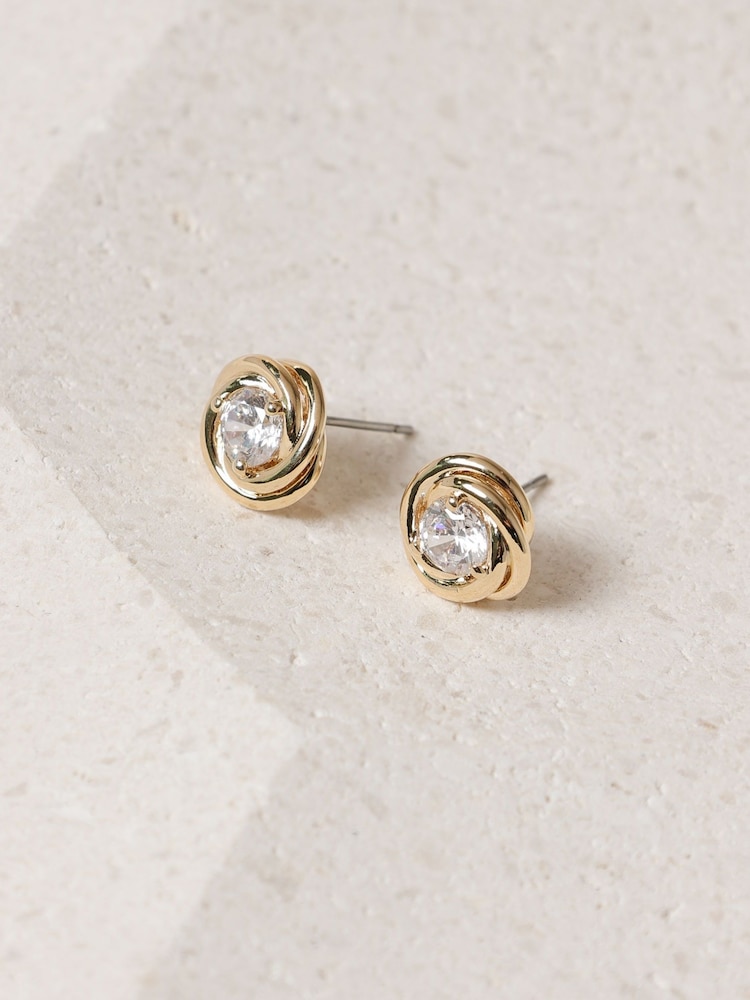 Jon Richard Gold Plated and Crystal Knot Earrings - Image 1 of 4