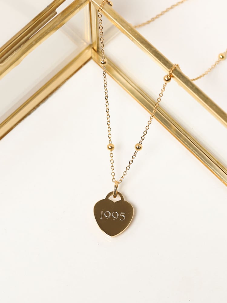 Jon Richard Halskette aus plattiertem Edelstahl mit gravierbarem Herzanhänger und Kugelkette - Bild 2 von 4