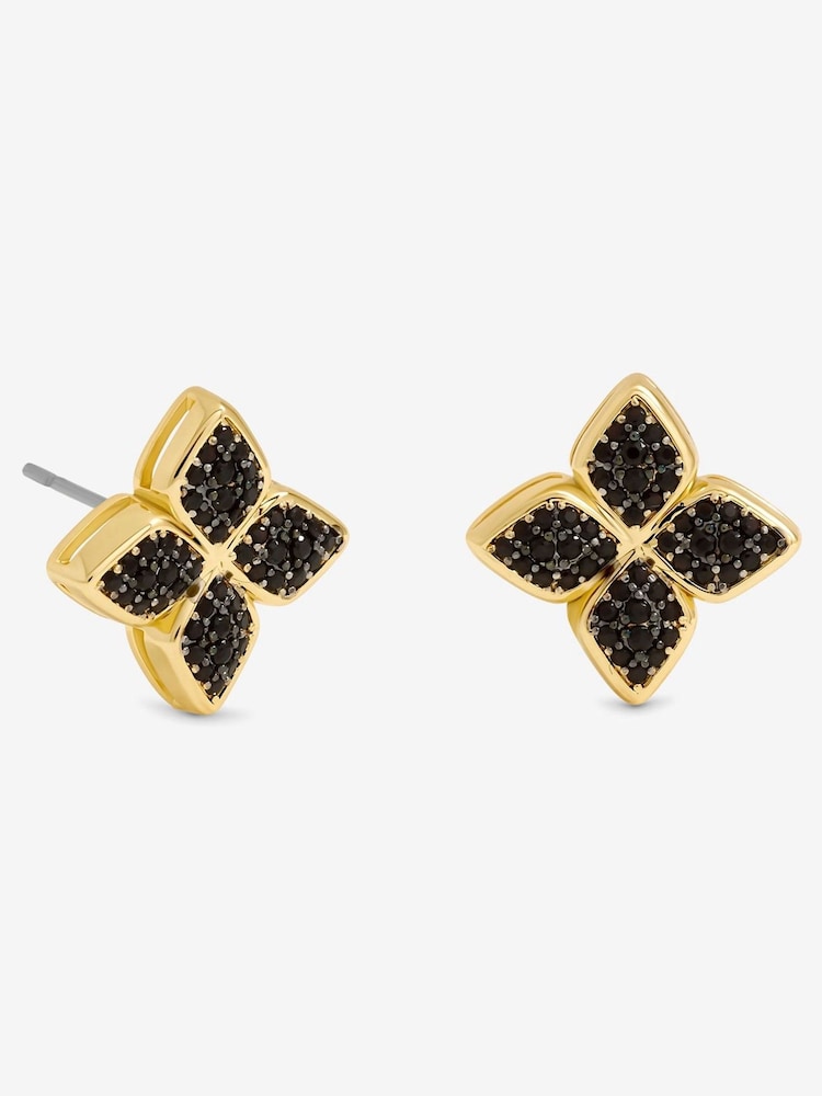 Jon Richard Gold 14K Plated and Jet Druzy Stone Clover Earrings - Image 1 of 2 Jon Richard Gold 14K Plated and Jet Druzy Stone Clover Earrings - Image 1 of 2