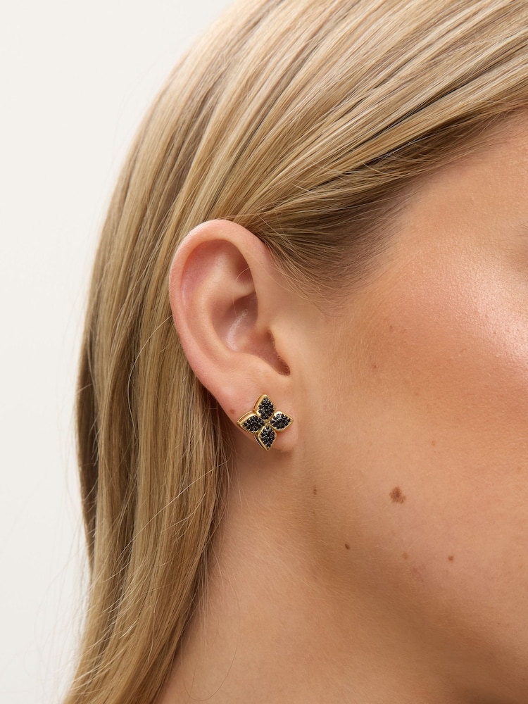 Jon Richard Gold 14K Plated and Jet Druzy Stone Clover Earrings - Image 2 of 2 Jon Richard Gold 14K Plated and Jet Druzy Stone Clover Earrings - Image 2 of 2