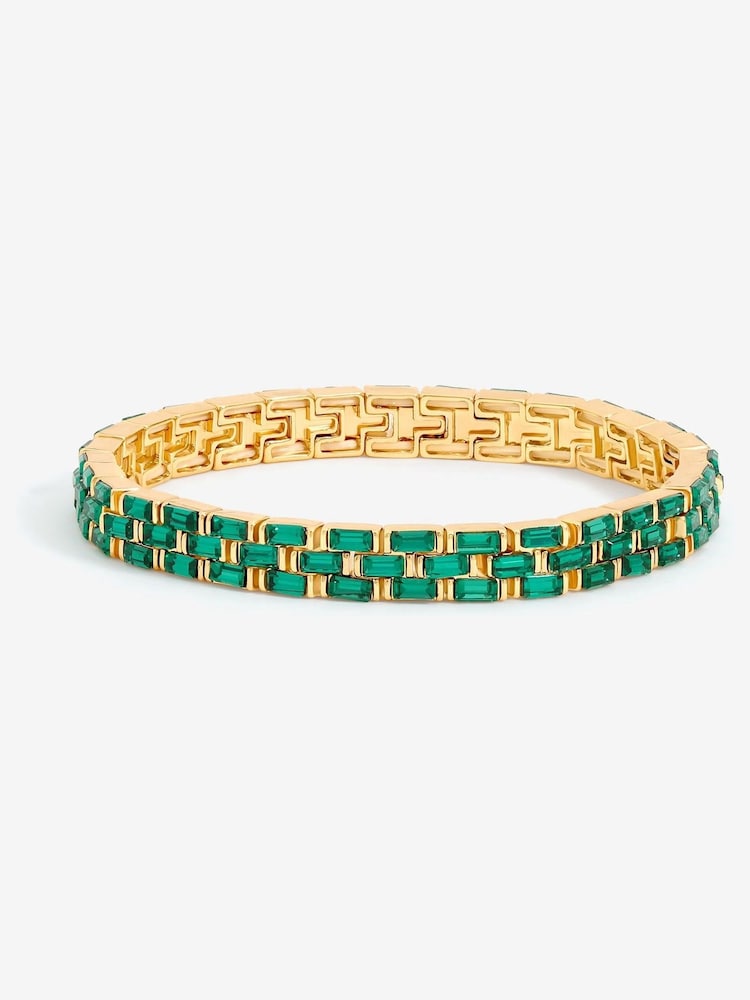 Jon Richard Gold Plated and Emerald Chain Stretch Bracelet - Image 1 of 2 Jon Richard Gold Plated and Emerald Chain Stretch Bracelet - Image 1 of 2