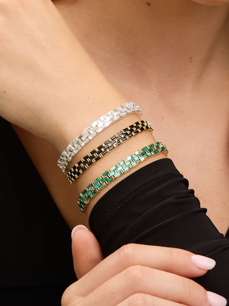 Jon Richard Gold Plated and Emerald Chain Stretch Bracelet - Image 2 of 2 Jon Richard Gold Plated and Emerald Chain Stretch Bracelet - Image 2 of 2