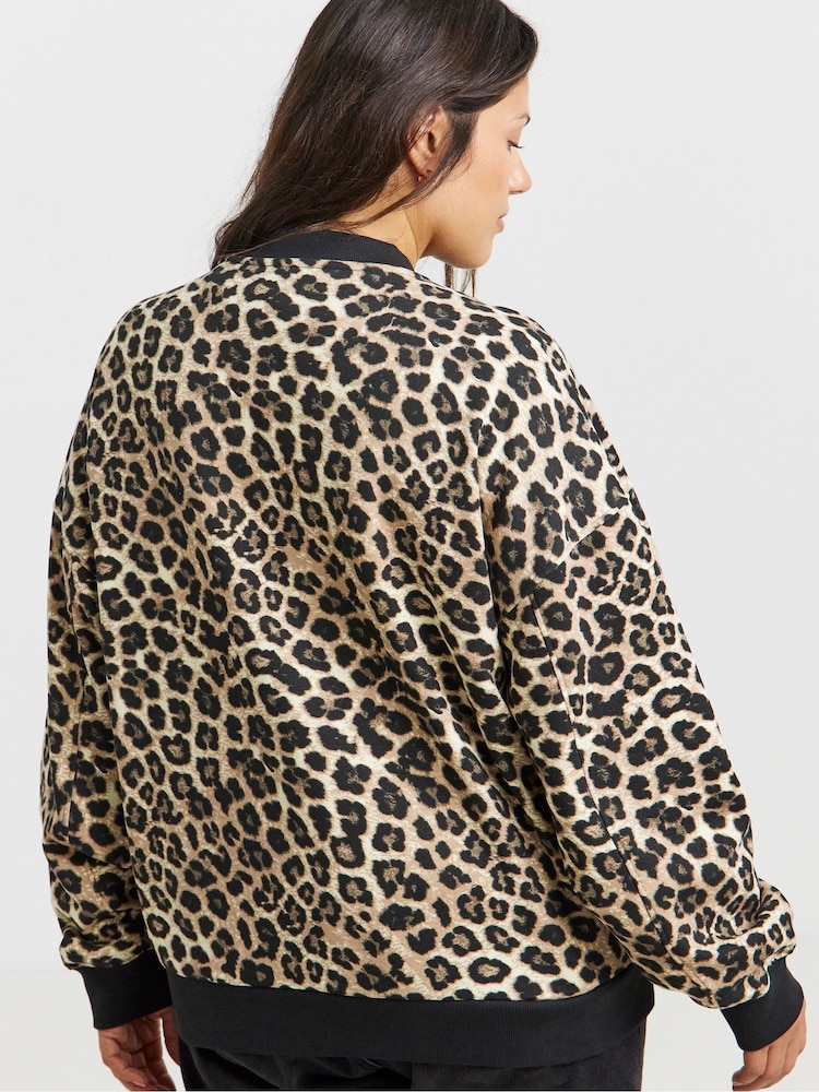 Simply Be Animal Print Zip Through Bomber Jacket - Image 2 of 5 Simply Be Animal Print Zip Through Bomber Jacket - Image 2 of 5