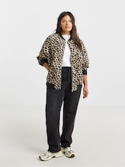 Simply Be Animal Print Zip Through Bomber Jacket - Image 5 of 5