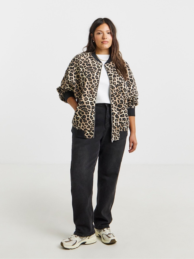 Simply Be Animal Print Zip Through Bomber Jacket - Image 5 of 5 Simply Be Animal Print Zip Through Bomber Jacket - Image 5 of 5