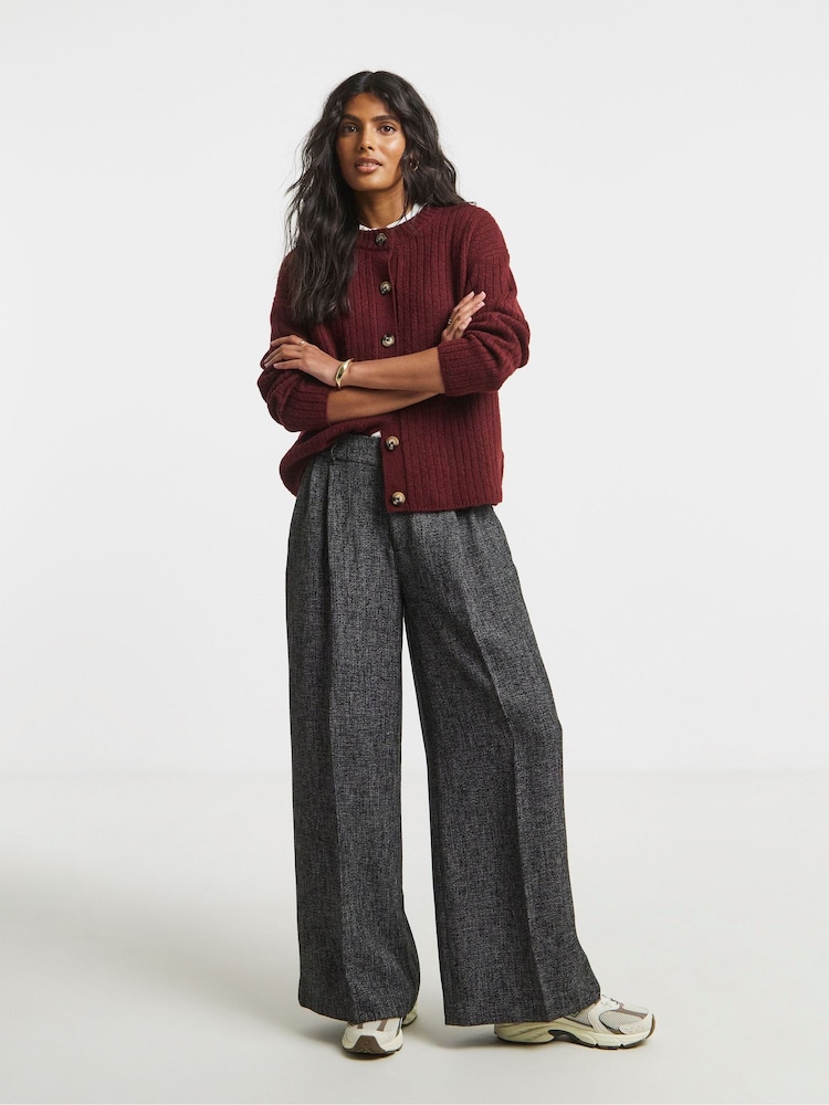 Simply Be Grey Wool Look Textured Wide Leg Tailored Trousers - Image 1 of 4 Simply Be Grey Wool Look Textured Wide Leg Tailored Trousers - Image 1 of 4