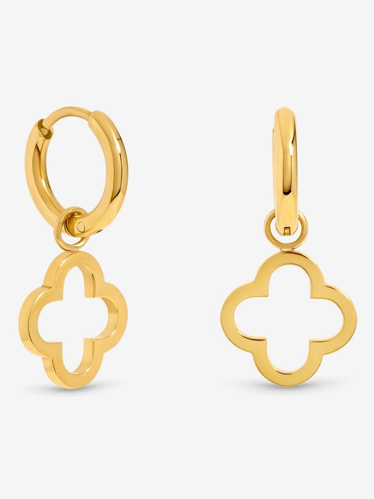 Jon Richard Gold Tone Waterproof Clover Huggie Hoops Earrings - Image 2 of 2 Jon Richard Gold Tone Waterproof Clover Huggie Hoops Earrings - Image 2 of 2