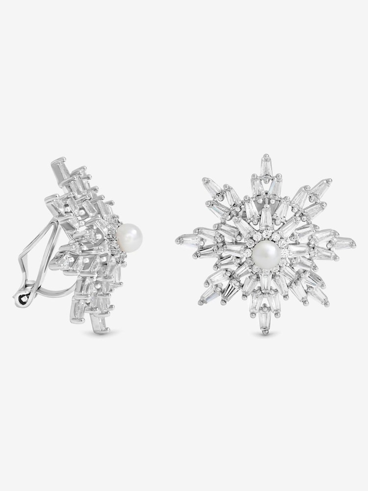 Jon Richard Metallic Rhodium Plated Crystal and Pearl Star Clip Earrings - Image 1 of 3 Jon Richard Metallic Rhodium Plated Crystal and Pearl Star Clip Earrings - Image 1 of 3