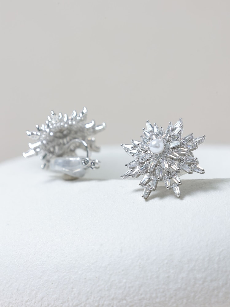 Jon Richard Metallic Rhodium Plated Crystal and Pearl Star Clip Earrings - Image 2 of 3 Jon Richard Metallic Rhodium Plated Crystal and Pearl Star Clip Earrings - Image 2 of 3