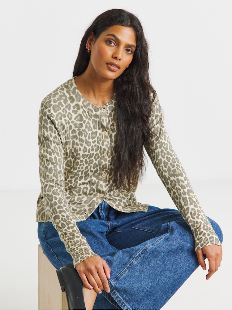 Simply Be Animal Crew Neck Cardigan - Image 1 of 4 Simply Be Animal Crew Neck Cardigan - Image 1 of 4