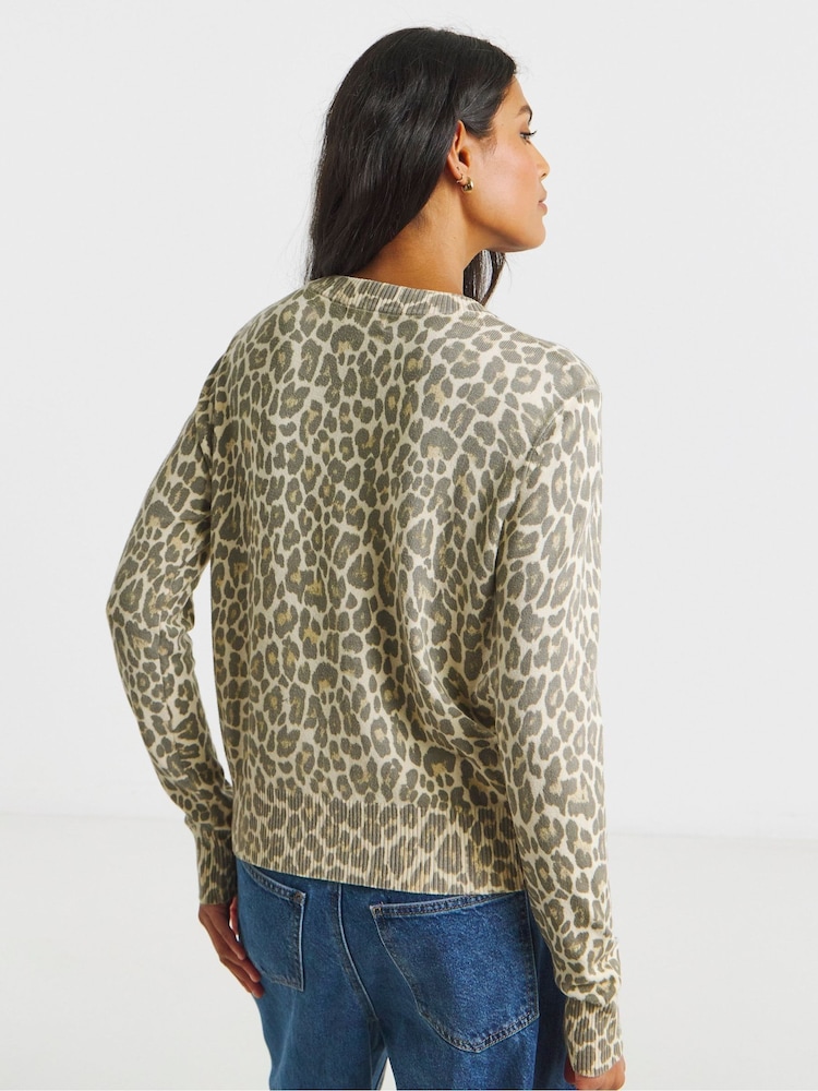 Simply Be Animal Crew Neck Cardigan - Image 2 of 4 Simply Be Animal Crew Neck Cardigan - Image 2 of 4