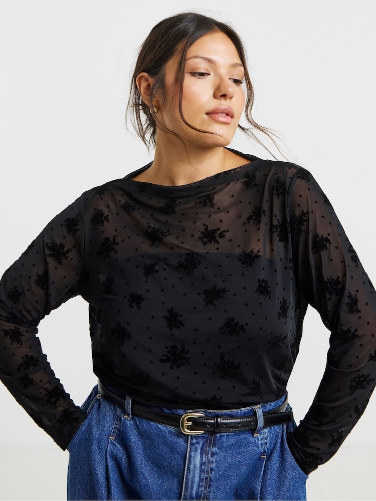 Simply Be Floral Dobby Mesh High Neck Top - Bild 1 von 4