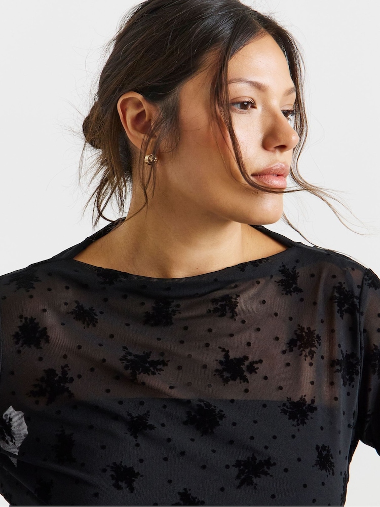 Simply Be Floral Dobby Mesh High Neck Top - Bild 4 von 4